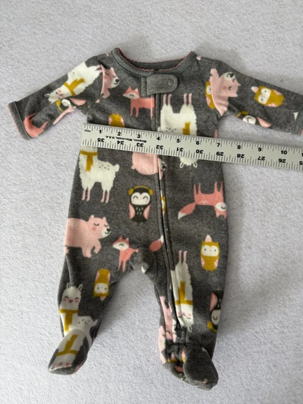 Carter's Simple Joys Baby Fleece Footed Sleeper Animals Gray Pink | Preemie